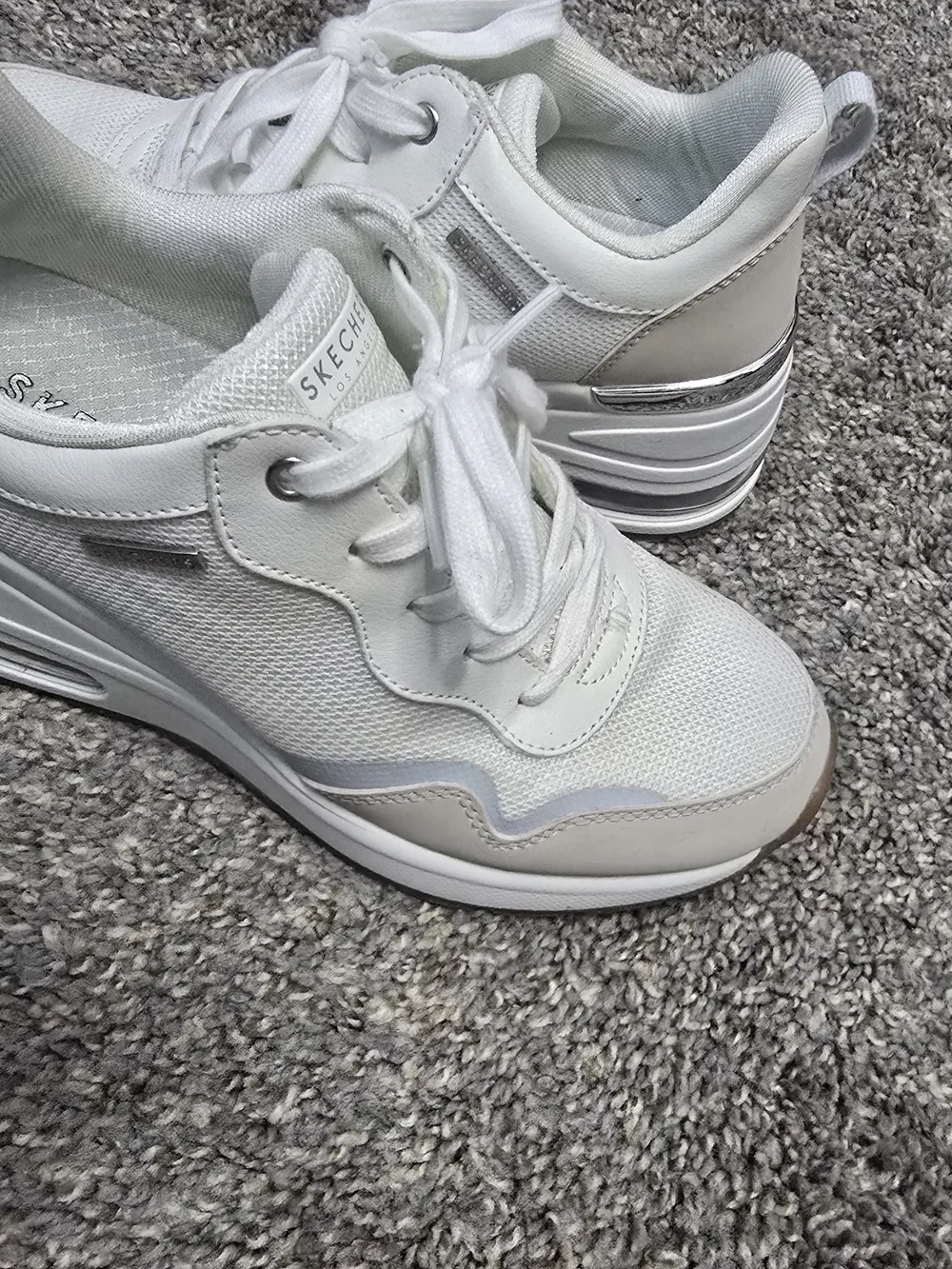 Skechers Women's White Mesh and Faux-Suede Sneakers